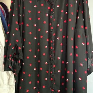 Catherines Black Top with Red Apple Design
